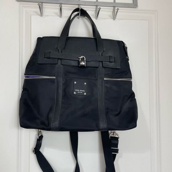 Henri Bendel Black Jetsetter Nylon Convertible Tote Bag Silver Hardware Handbag - Picture 1 of 12